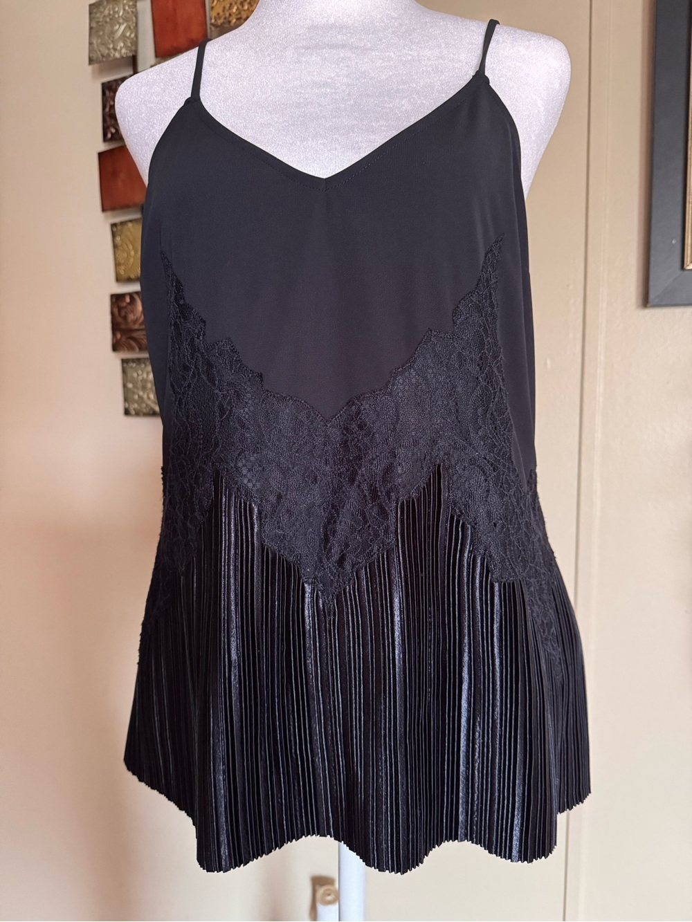 Express Black Lace-Trim Pleated Camisole